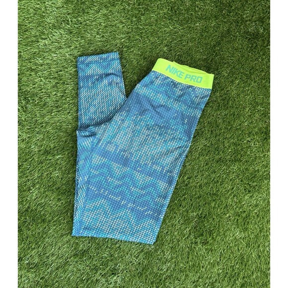 Nike Pro Dri Fit Leggings Women’s Large Blue Green - Picture 1 of 7